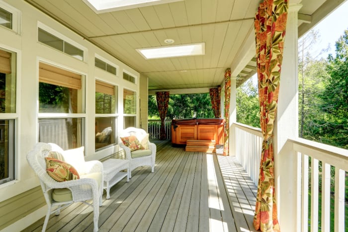 curtains on a screened in porch