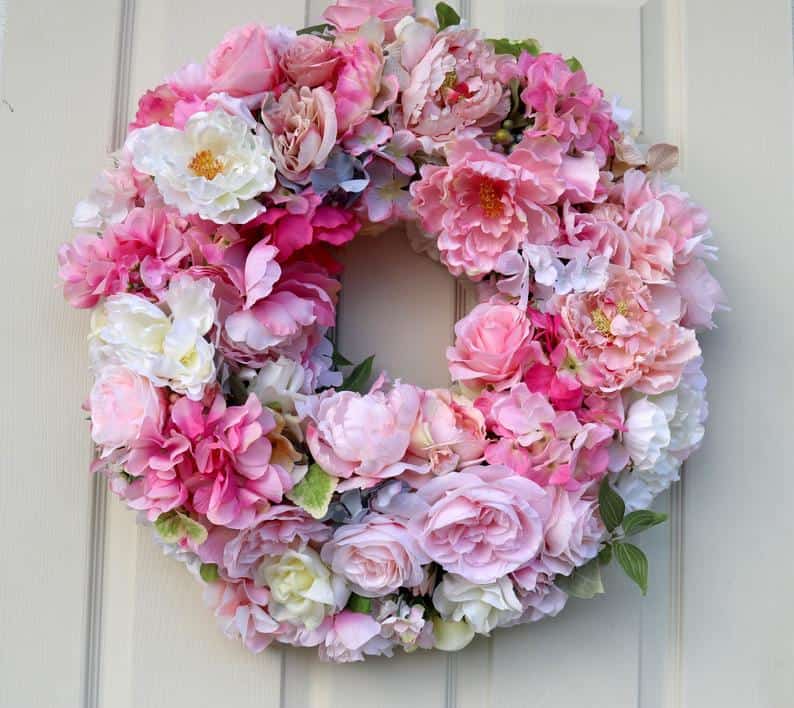 pink wreath made out of silk peonies