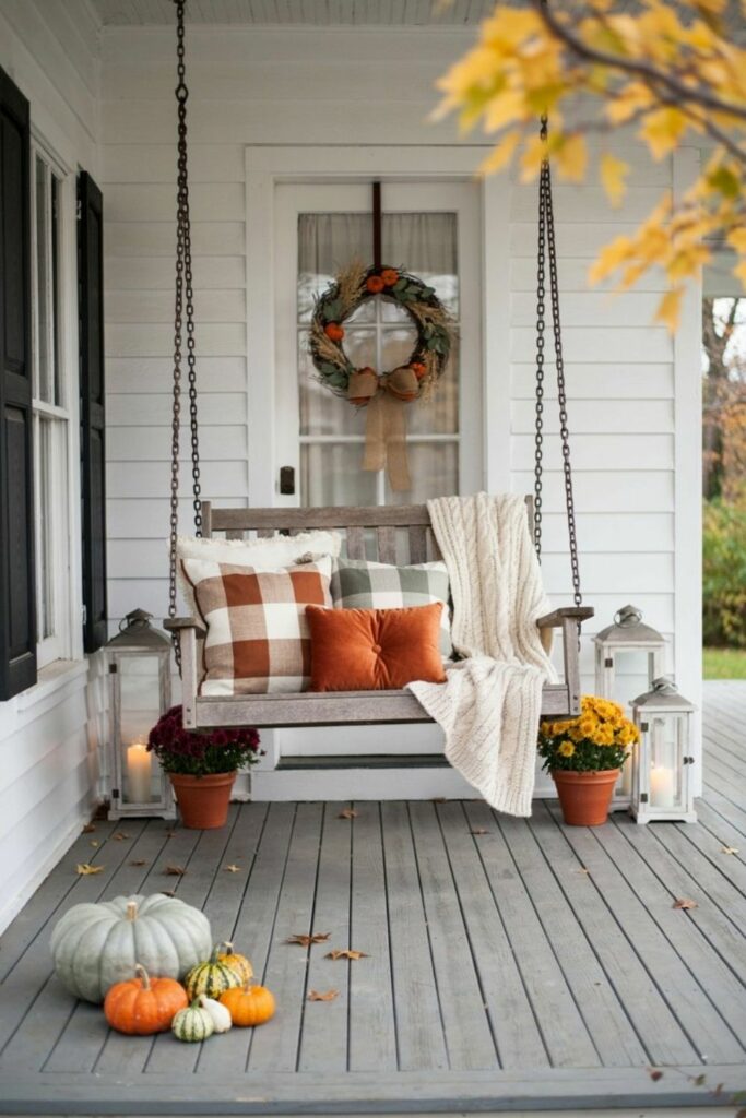 cozy seating area for a fall porch