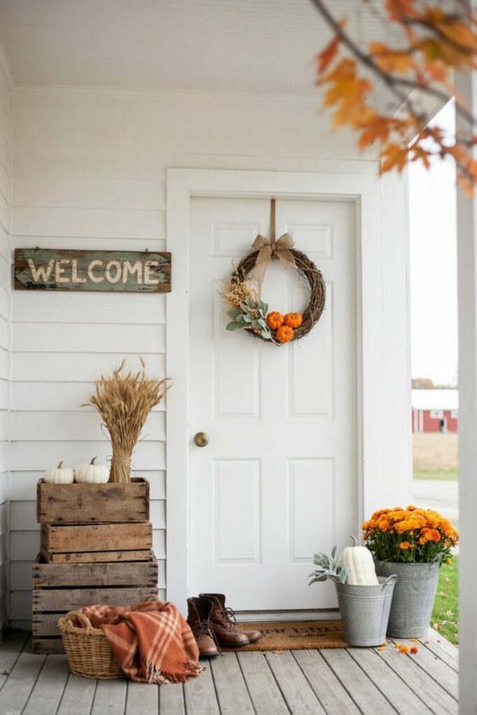 white fall front porch ideas
