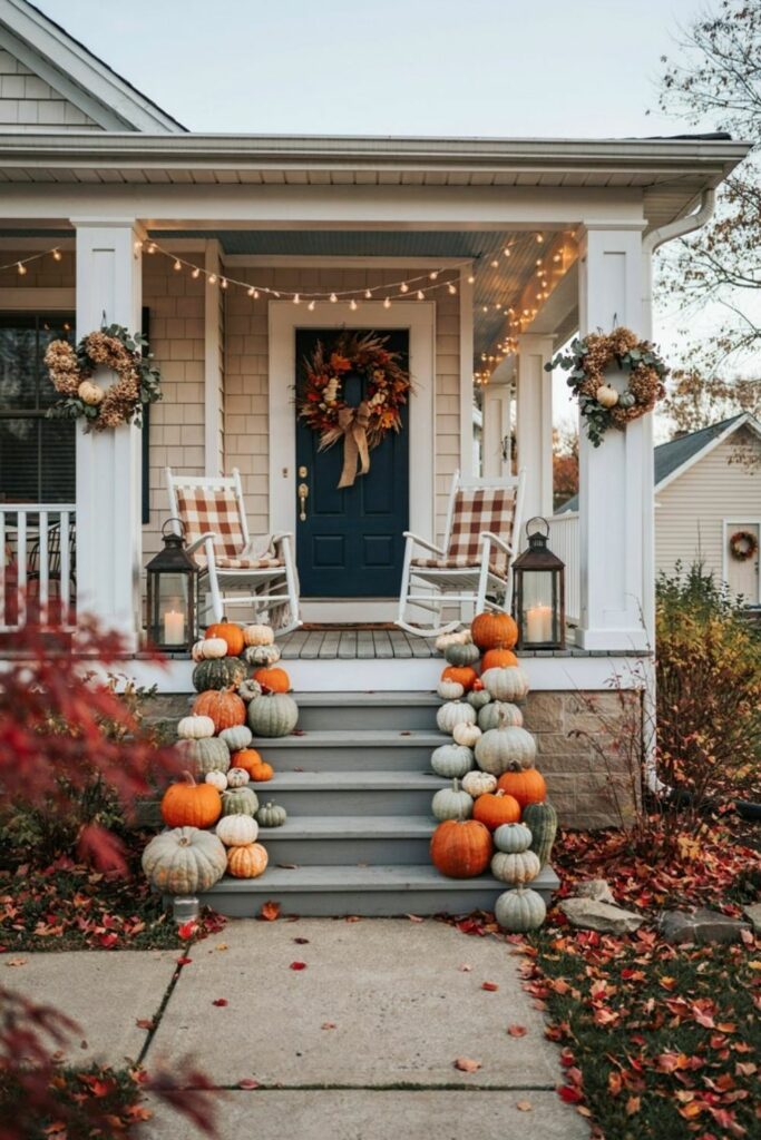 Pumpkin lined front path